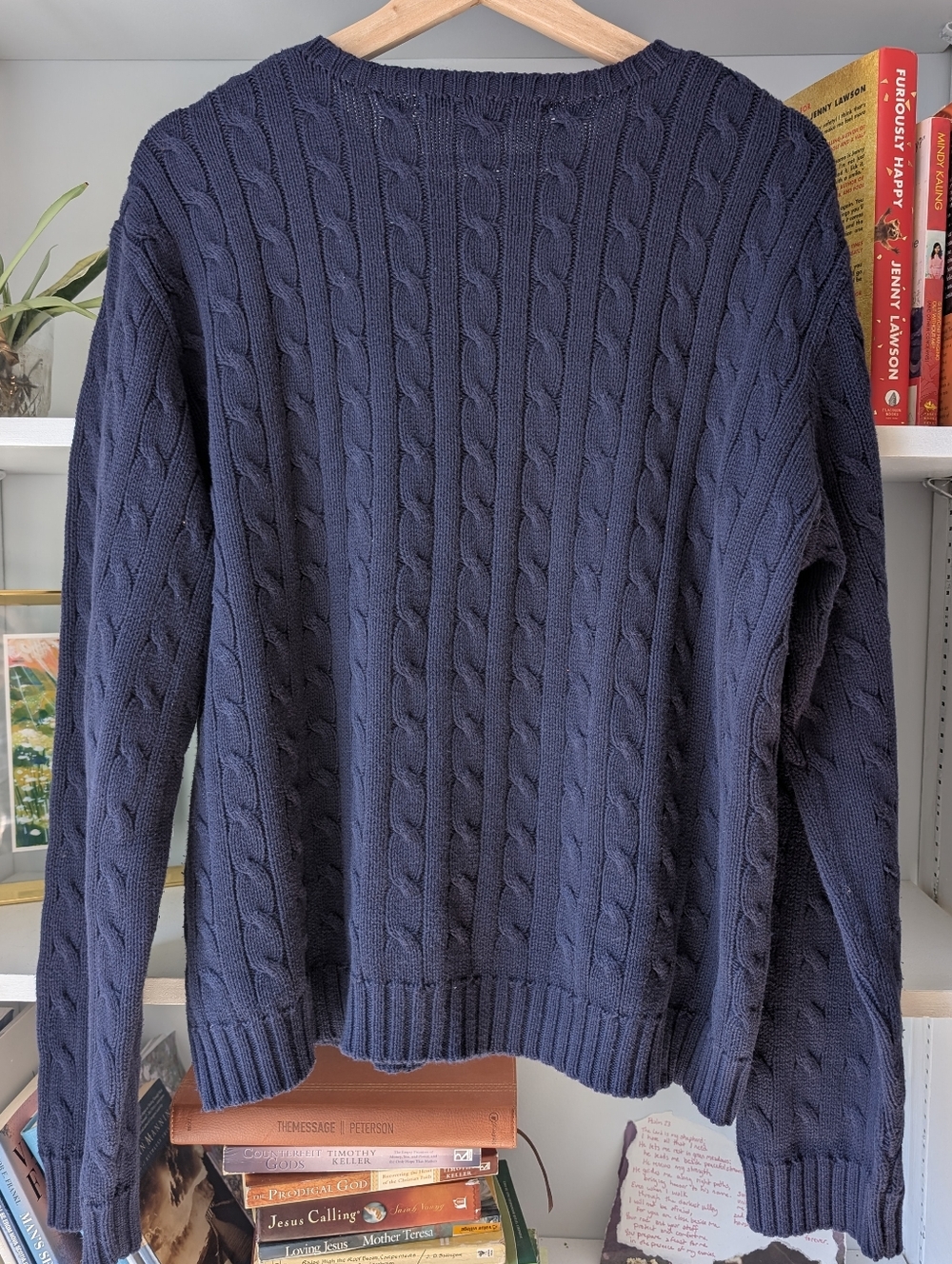 Vintage Ralph Lauren Sport Cable-Knit Sweater Blue Embroidered Size XL Preppy - Picture 2 of 9